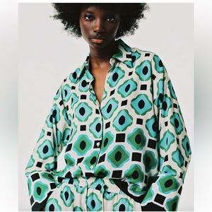 ZARA geometric 70s style button down